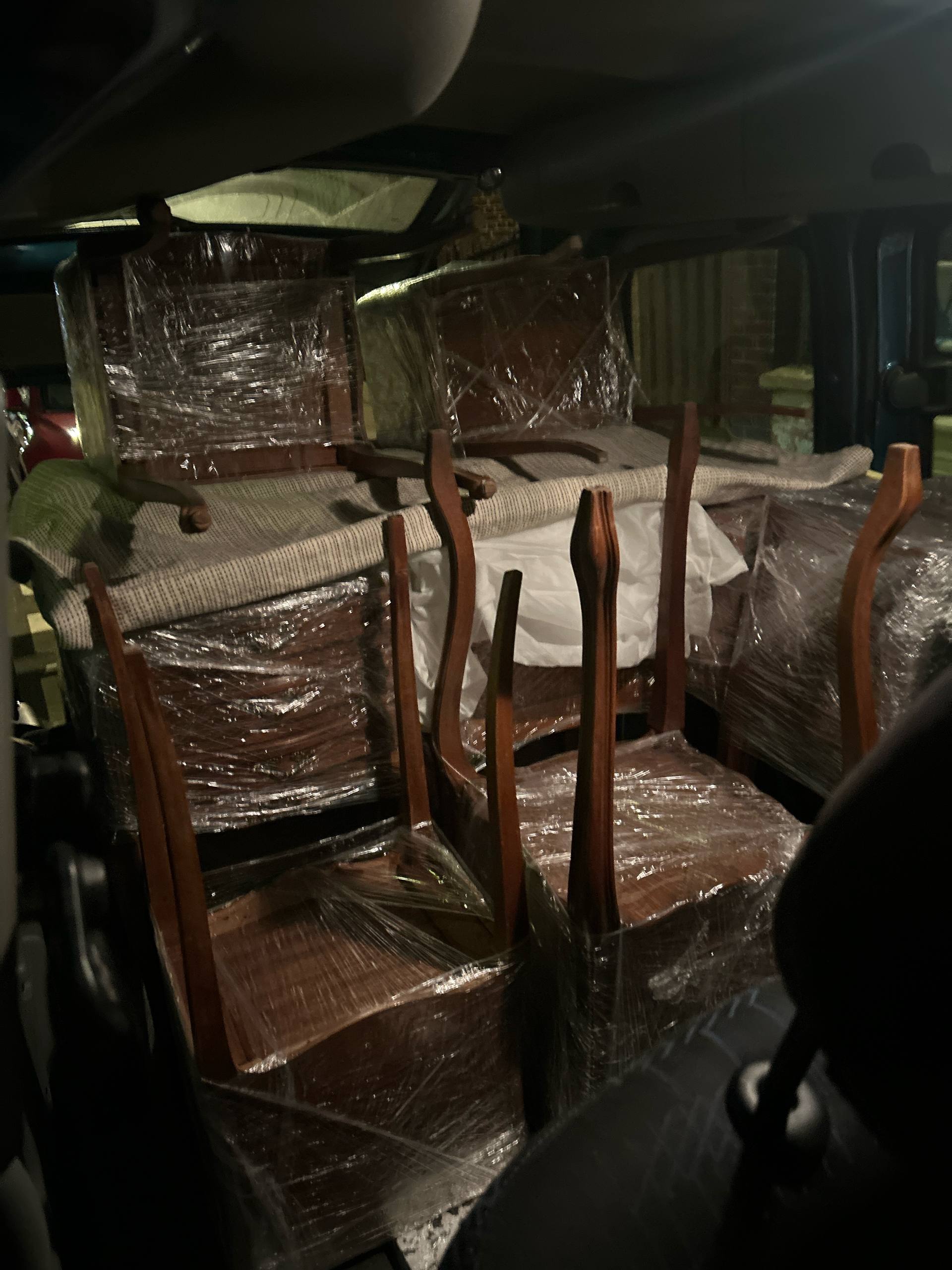 Car loaded with vintage furniture and antiques after a France sourcing trip via Eurotunnel